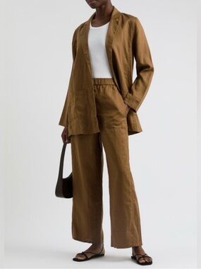 Eileen Fisher Bronze Linen Wide Leg 100% Organic Linen Pants Trousers
